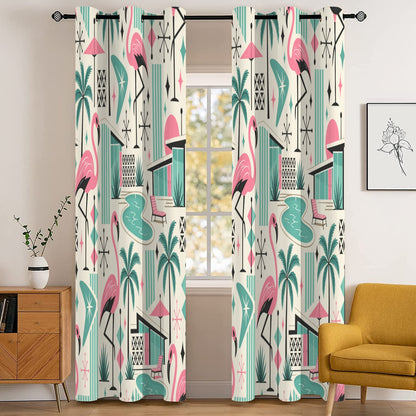 Palm Springs Flamingo Mid Century Modern Grommet Curtain Panels