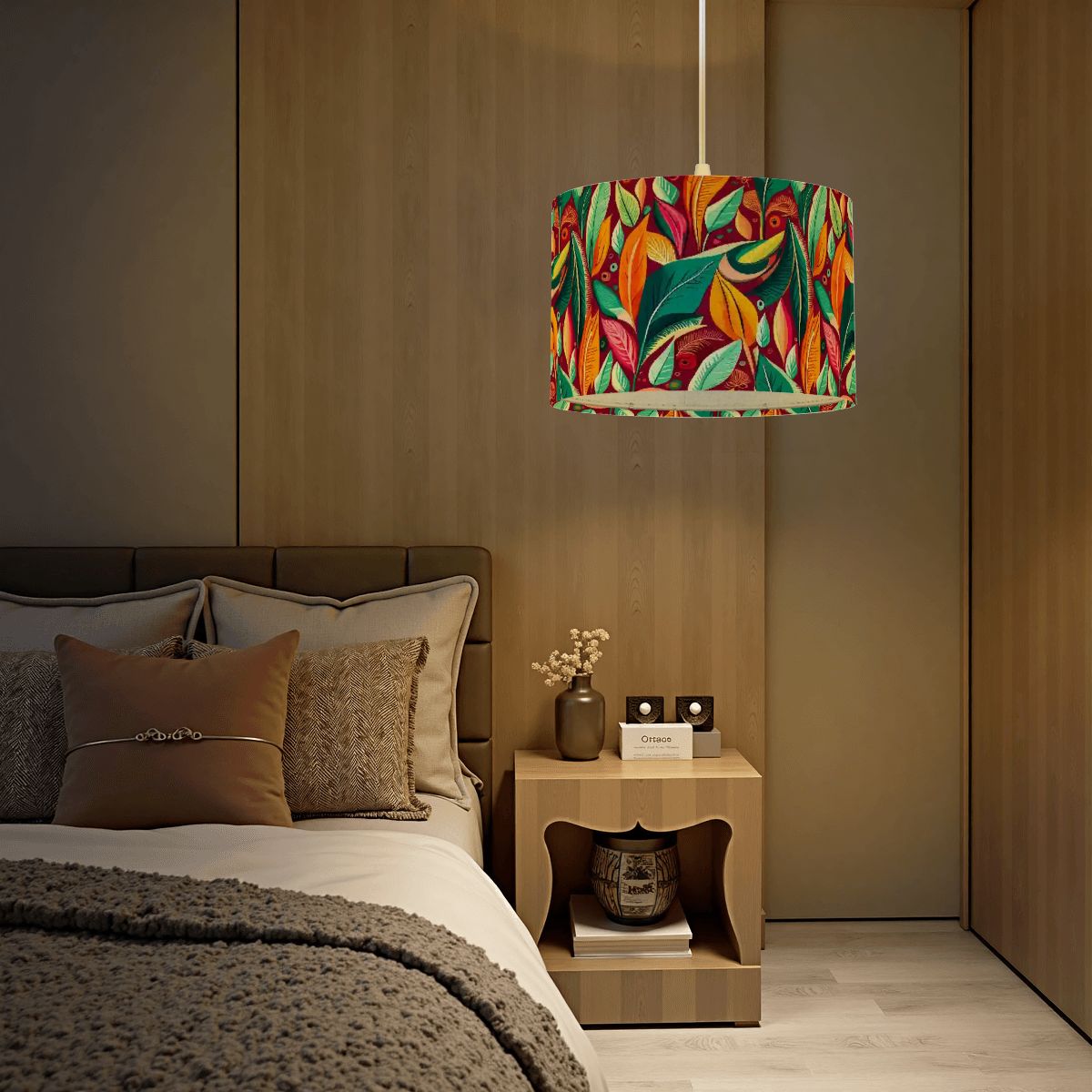 Retro Tropical Botanical Mid Century Modern Bohemian Pendant Lamp