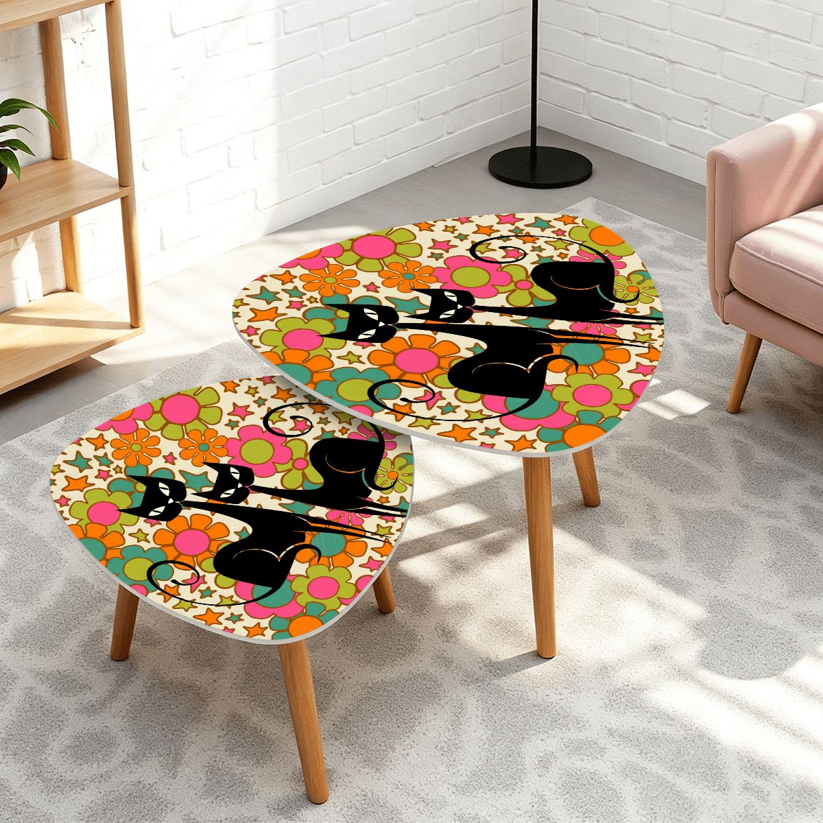 Kitschy Groovy Atomic Cat Mid Century Modern Nesting Tables