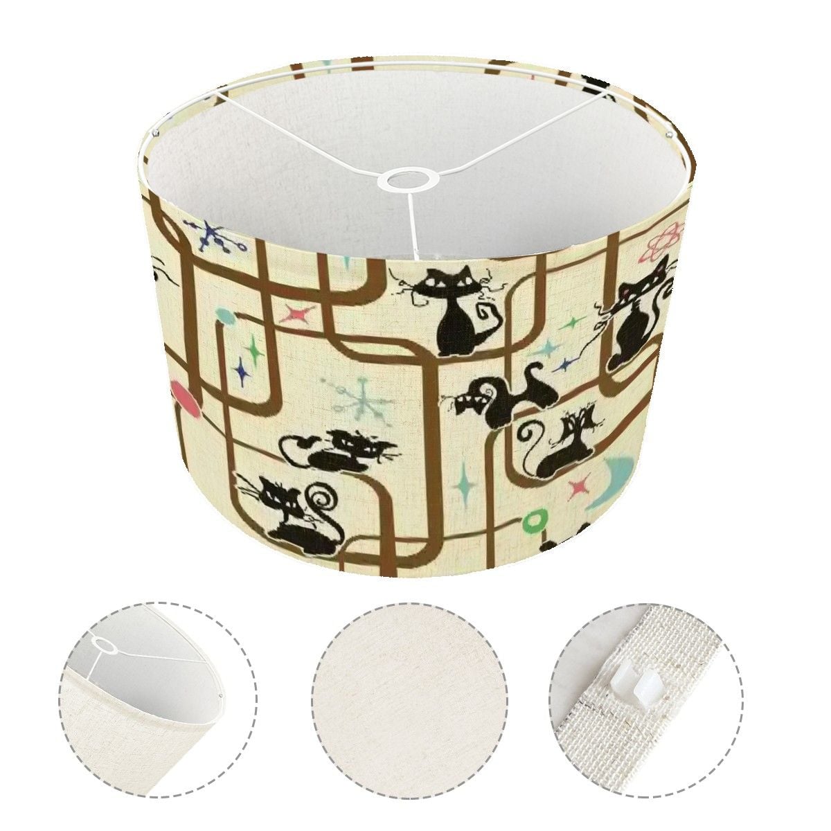 Atomic Cat Kitsch Mid Century Modern Retro Drum Lamp Shade
