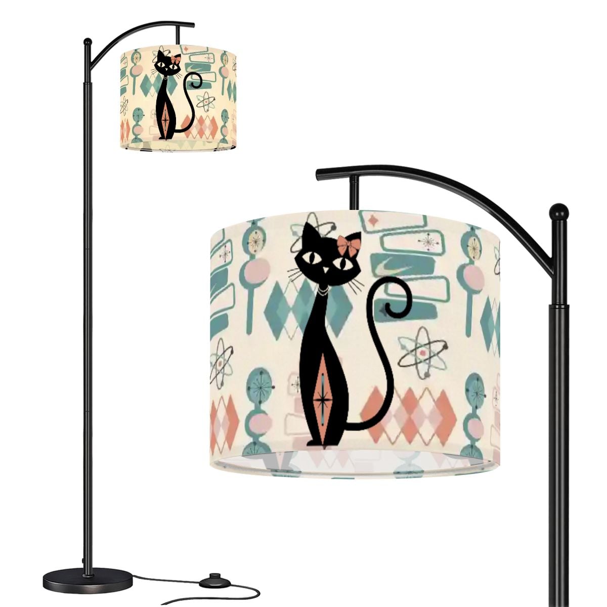 Atomic Cat Mid Century Arc Floor Lamp, Retro 1950S Geometric Accent Lighting