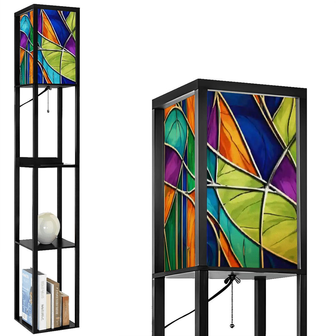 Mid Century Modern Faux Stained Glass Floor Lamp With Shelf