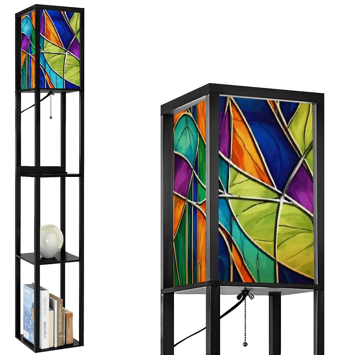 Mid Century Modern Faux Stained Glass Floor Lamp With Shelf