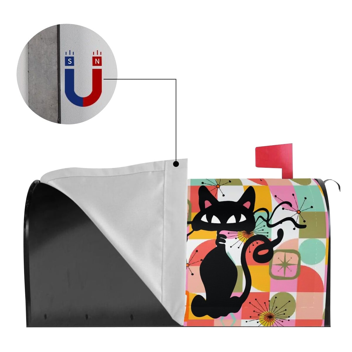Retro Atomic Cat Kitschy MCM Magnetic Mailbox Cover