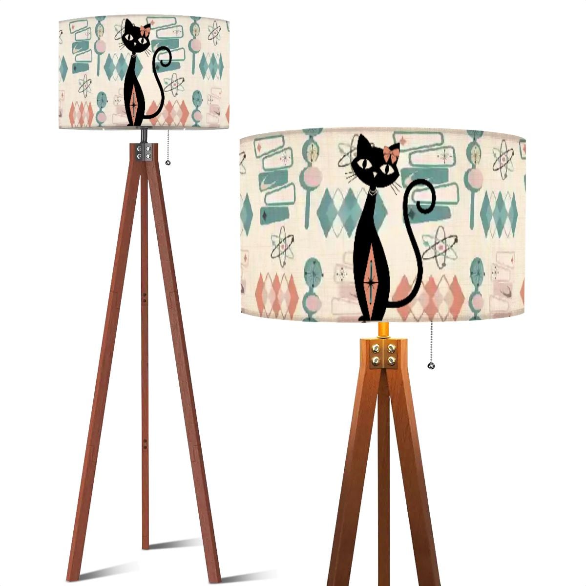 Atomic Cat Mid Century Modern Tripod Floor Lamp, Retro 1950S Geometric Accent Lighting