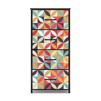 Mid Century Modern Retro Kaleidoscope Pinwheel 4 Drawer Dresser