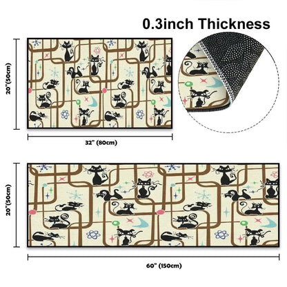 Atomic Cat Mid Century Modern Kitchen Mat Set Non Slip Retro Runner Rug