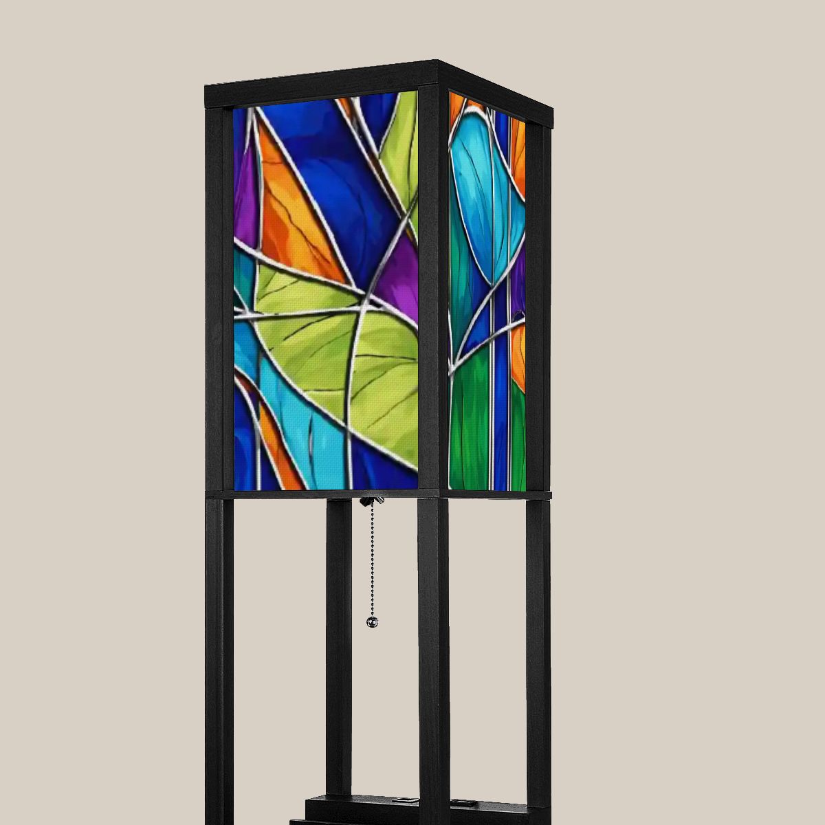 Mid Century Modern Faux Stained Glass Shade for Floor Lamp with Shelves