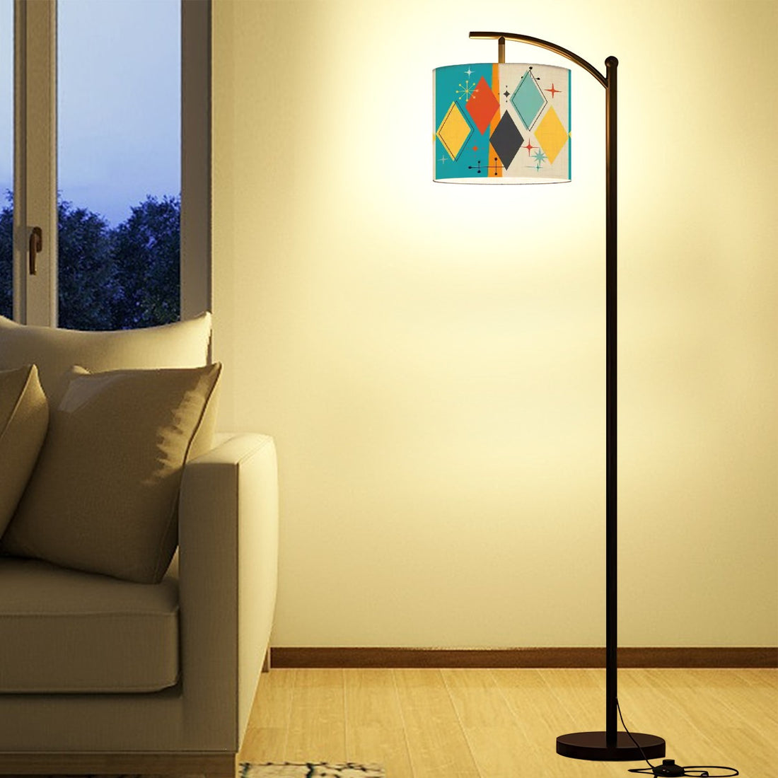 Mid Century Modern Geometric Diamond Arc Floor Lamp