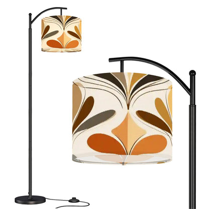Retro 70s Danish Floral Mid Century Modern Arc Floor Lamp