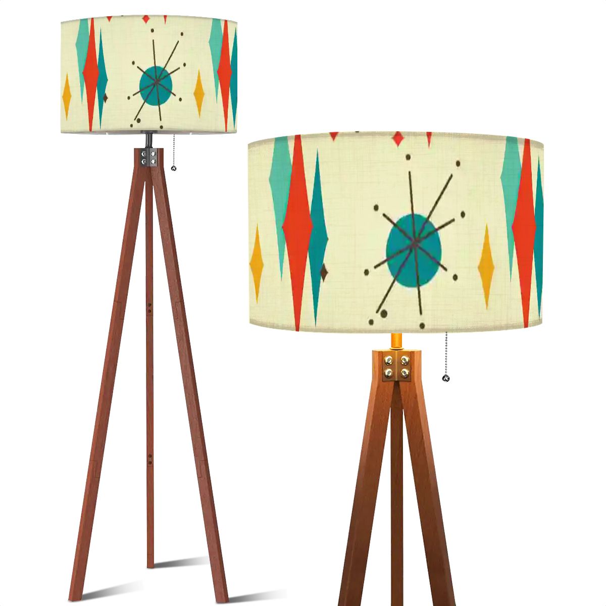 Mid Century Modern Franciscan Diamond Starburst Tripod Floor Lamp