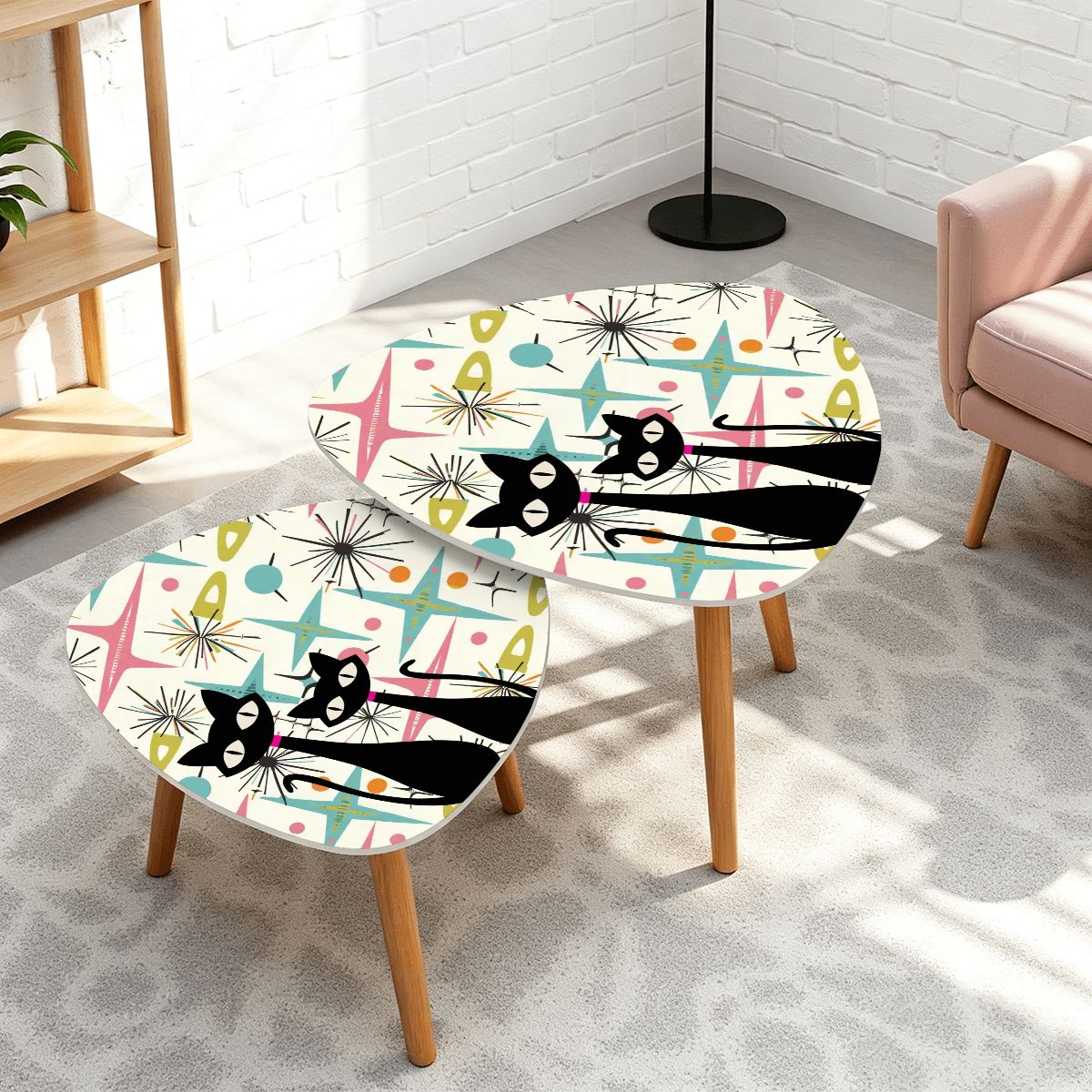 Atomic Cat Starburst Mid Century Modern Retro Nesting Tables