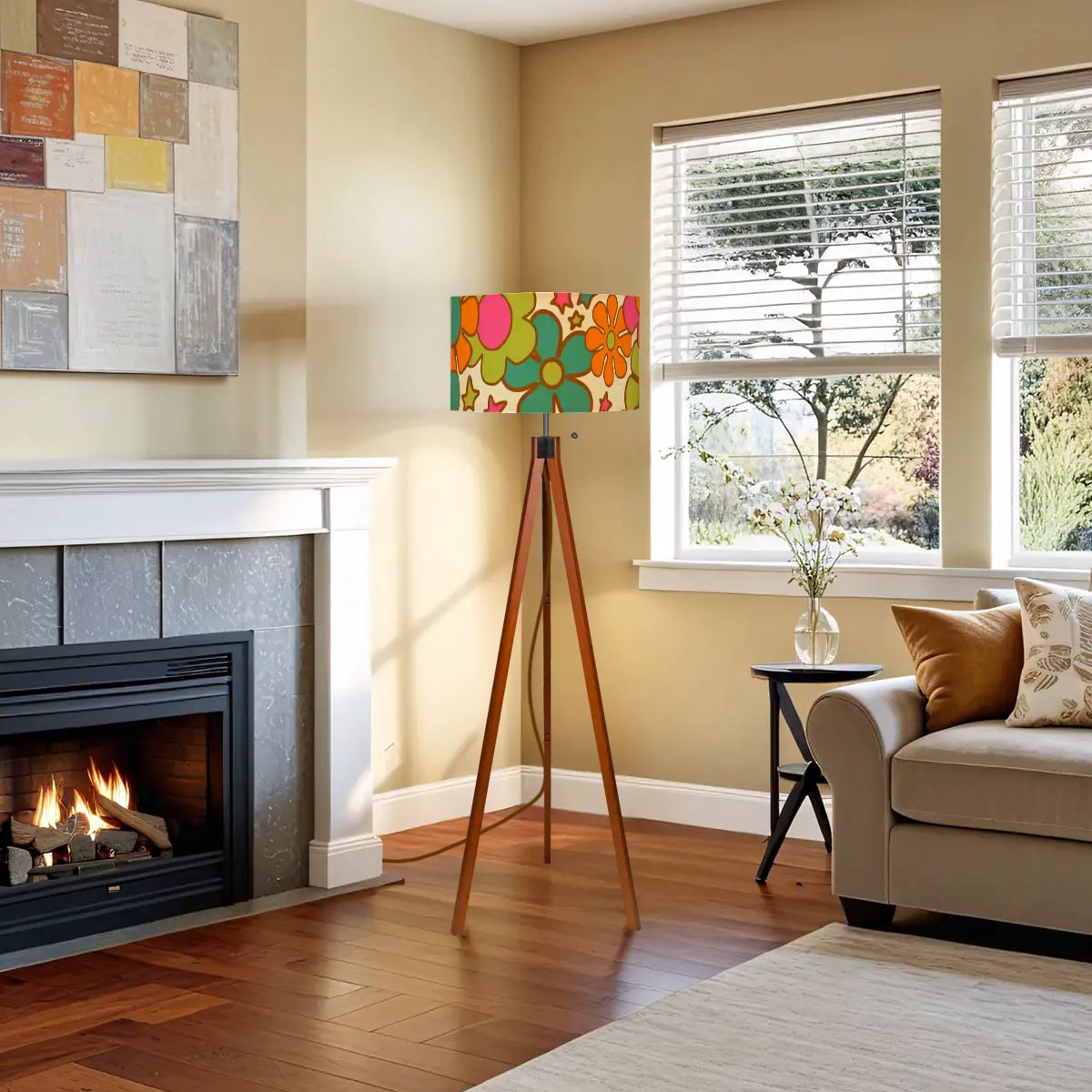 Groovy 70s Flower Power Mid Century Modern Tripod Floor Lamp