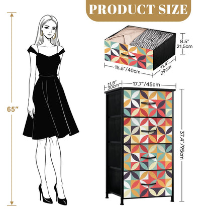 Mid Century Modern Retro Kaleidoscope Pinwheel 4 Drawer Dresser