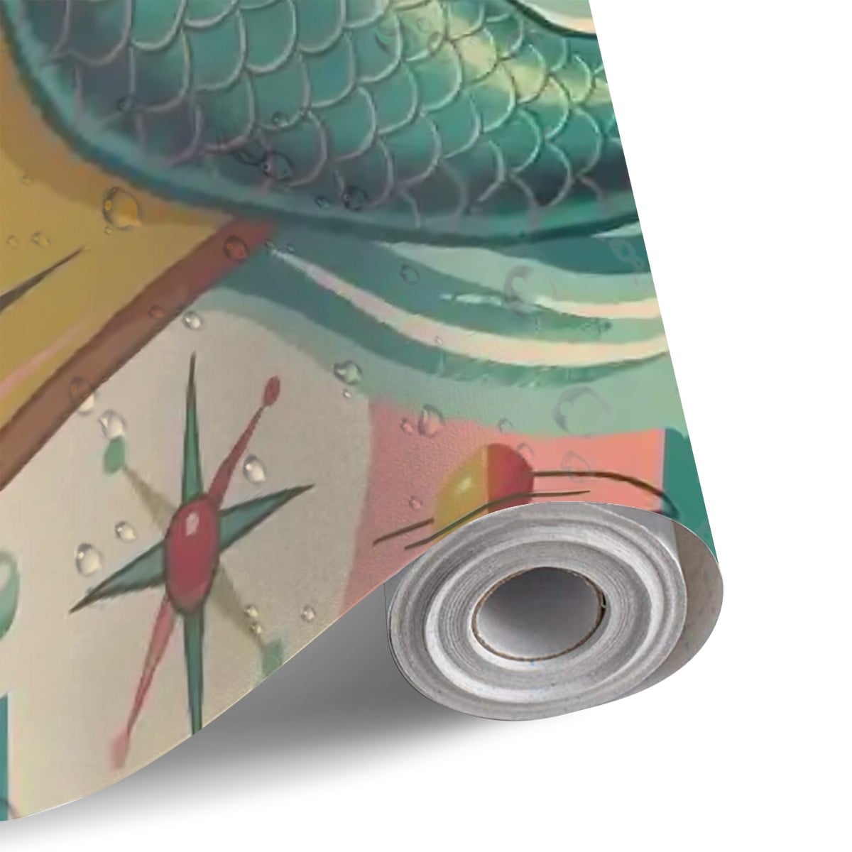 Kitschy 1950s Retro Mermaid Atomic Starburst Refrigerator Wrap