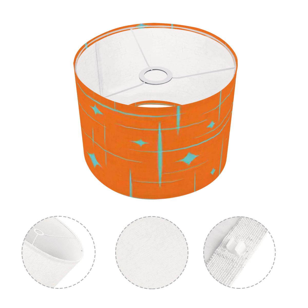 Atomic Starburst Geometric Diamond Mid Century Modern Orange Drum Lamp Shade