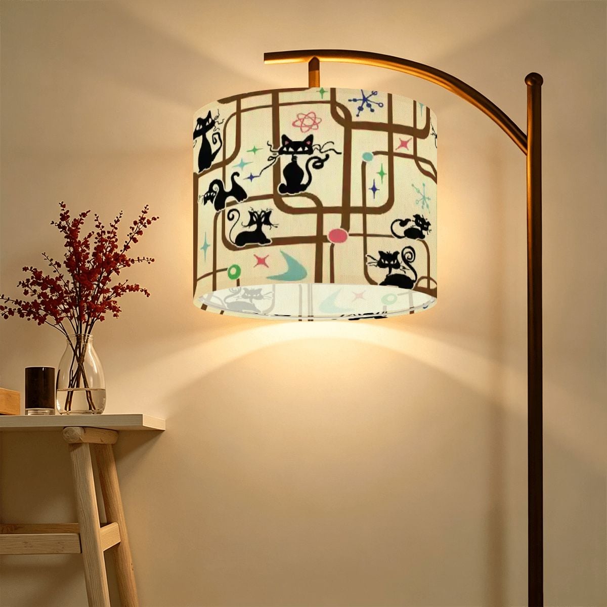 Atomic Cat Mid Century Modern 1950s Kitsch Retro Drum Lamp Shade