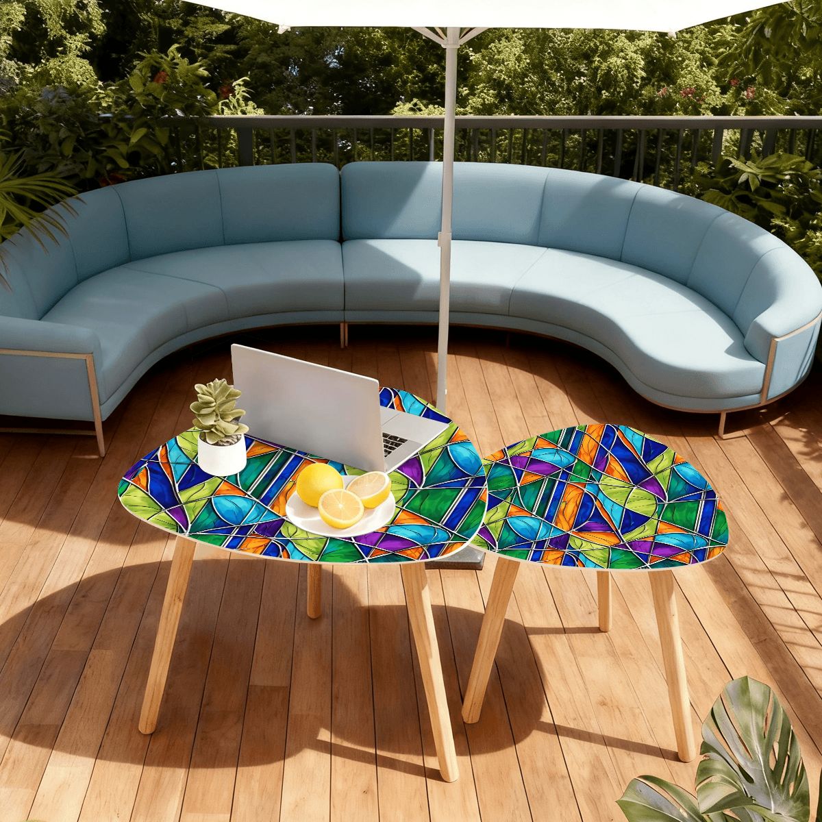 Mid Century Modern Faux Stained Glass Retro Nesting Tables
