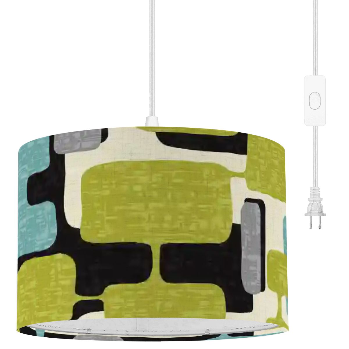 Mid Century Modern Abstract Geometric Plug-In Pendant Lamp