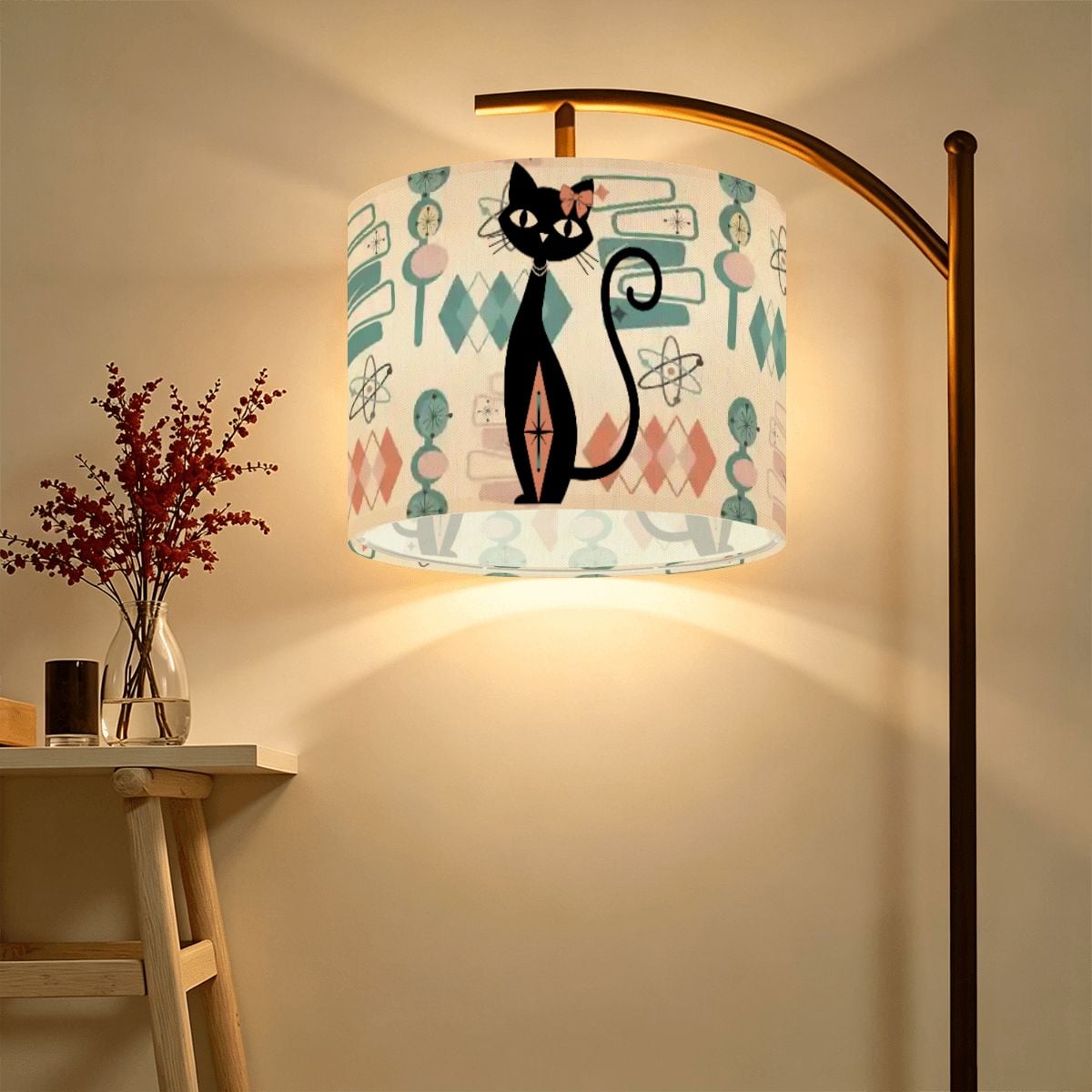 Atomic Cat Mid Century Modern Lamp Shade, Retro 1950S Geometric Accent Lighting