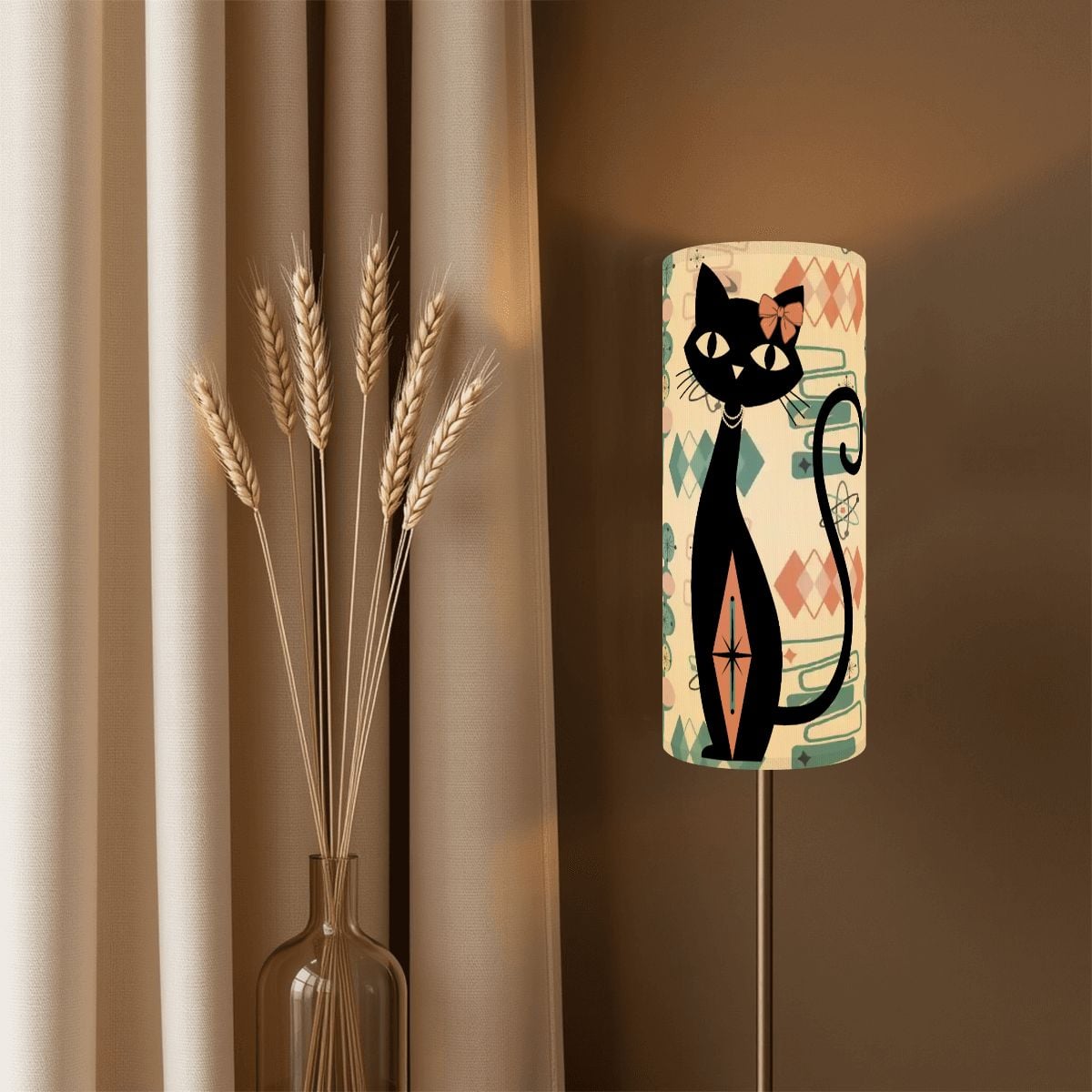 Atomic Cat Mid Century Slim Lamp Shade, Retro 1950S Geometric Accent Lighting