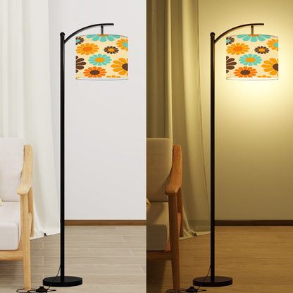 Retro 70s Daisy Floral Arc Floor Lamp, Mid Century Modern Turquoise Orange Brown Decor