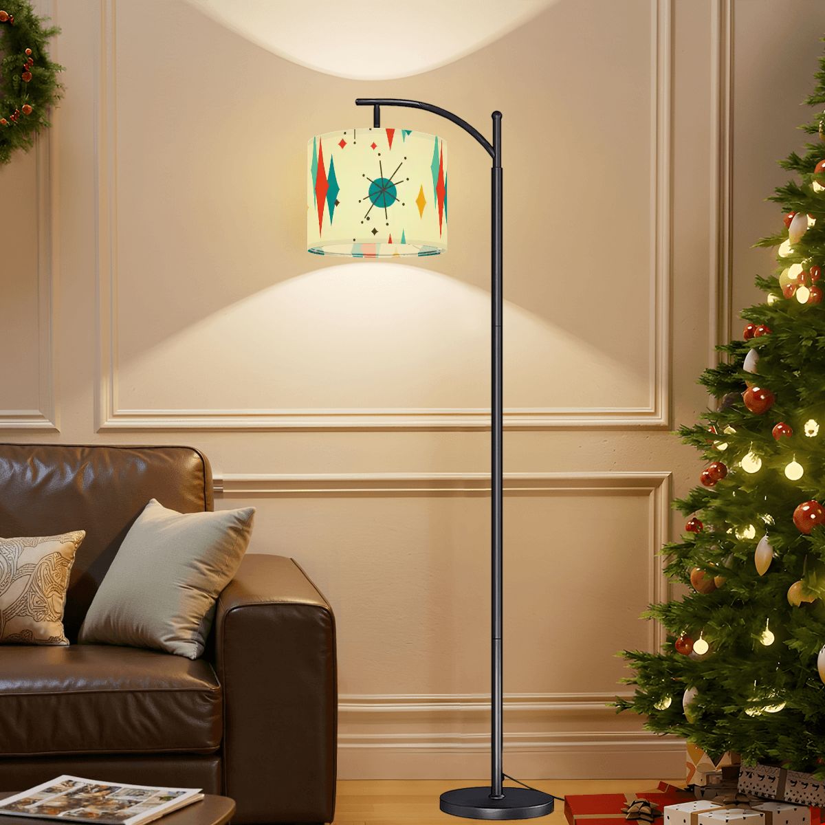 Mid Century Modern Franciscan Diamond Starburst Arc Floor Lamp