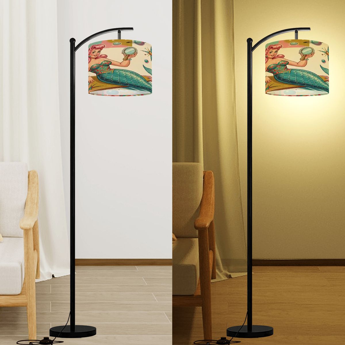 Kitschy 1950s Retro Mermaid Atomic Starburst Lamp Shade
