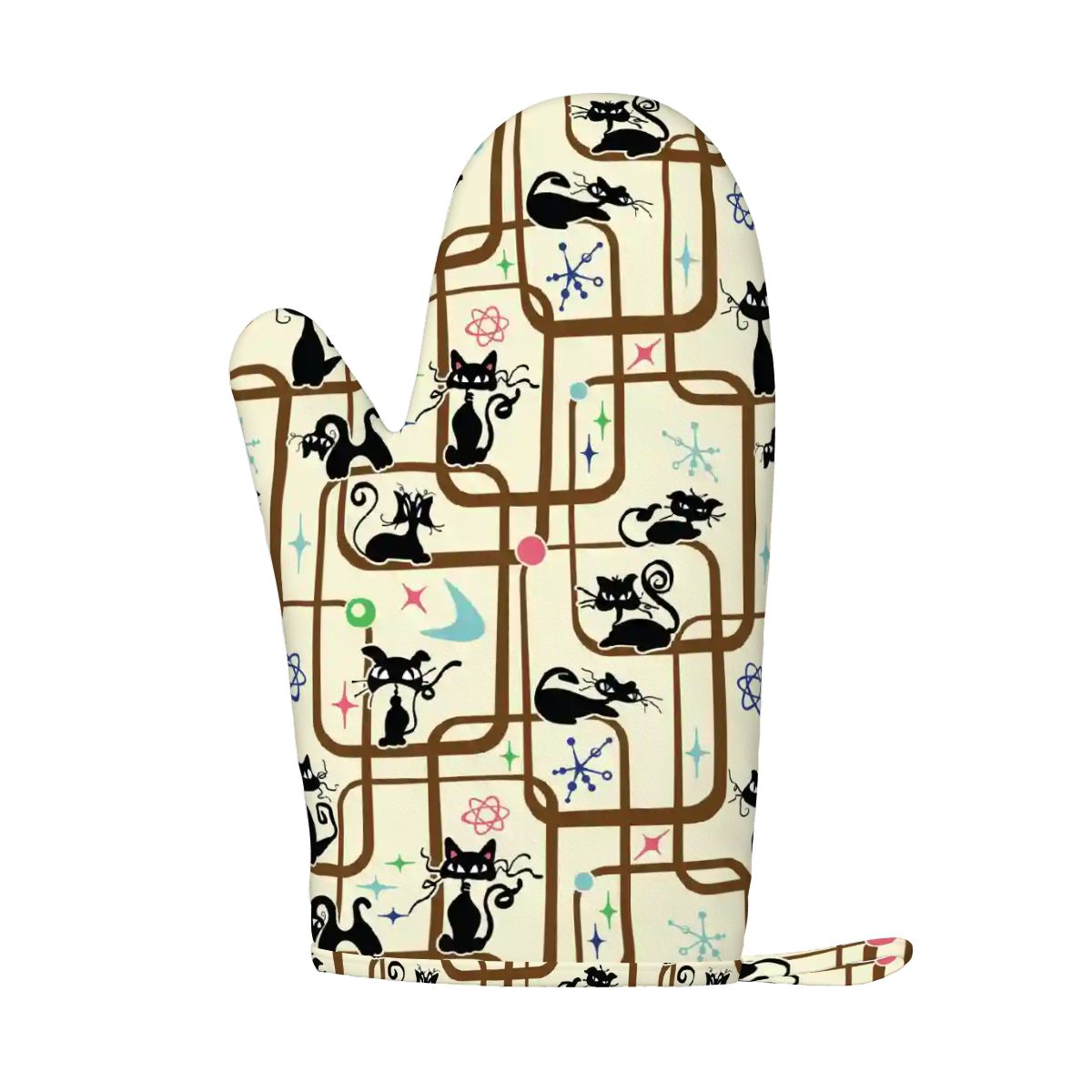 Atomic Cat Mid Century Modern Retro Oven Mitt Pot Holder Set (Right)
