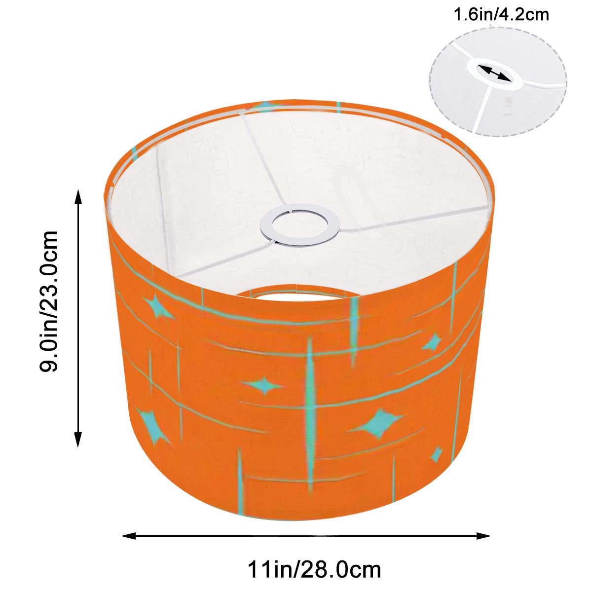 Atomic Starburst Geometric Diamond Mid Century Modern Orange Drum Lamp Shade