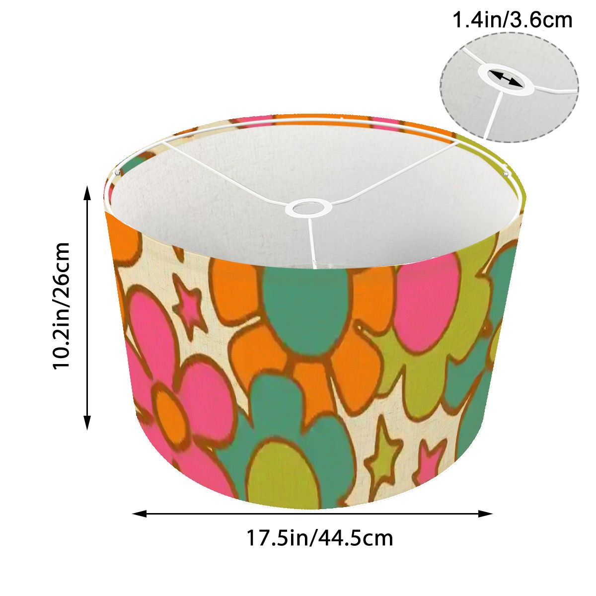 70s Flower Power Retro Floral Drum Lamp Shade, Mid Century Modern