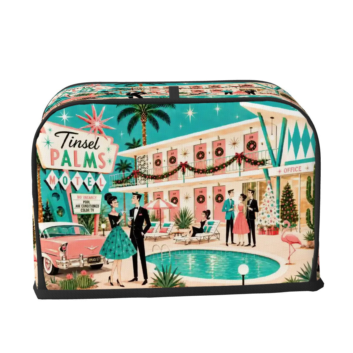 Palm Springs Mid Century Christmas Tinsel Palms Motel Toaster Cover