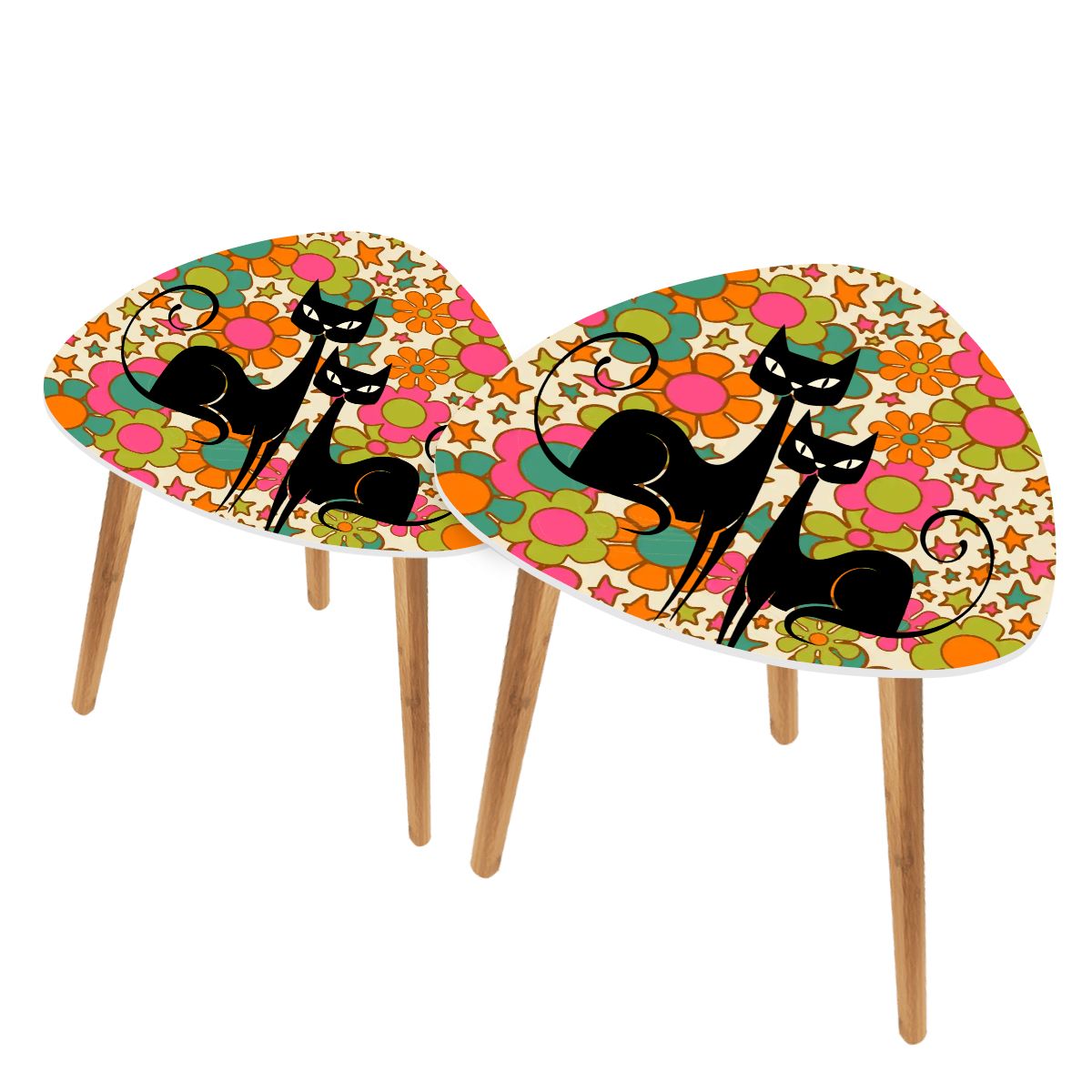 Kitschy Groovy Atomic Cat Mid Century Modern Nesting Tables