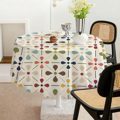 Scandinavian Danish Floral Mid Century Modern Retro Round Tablecloth