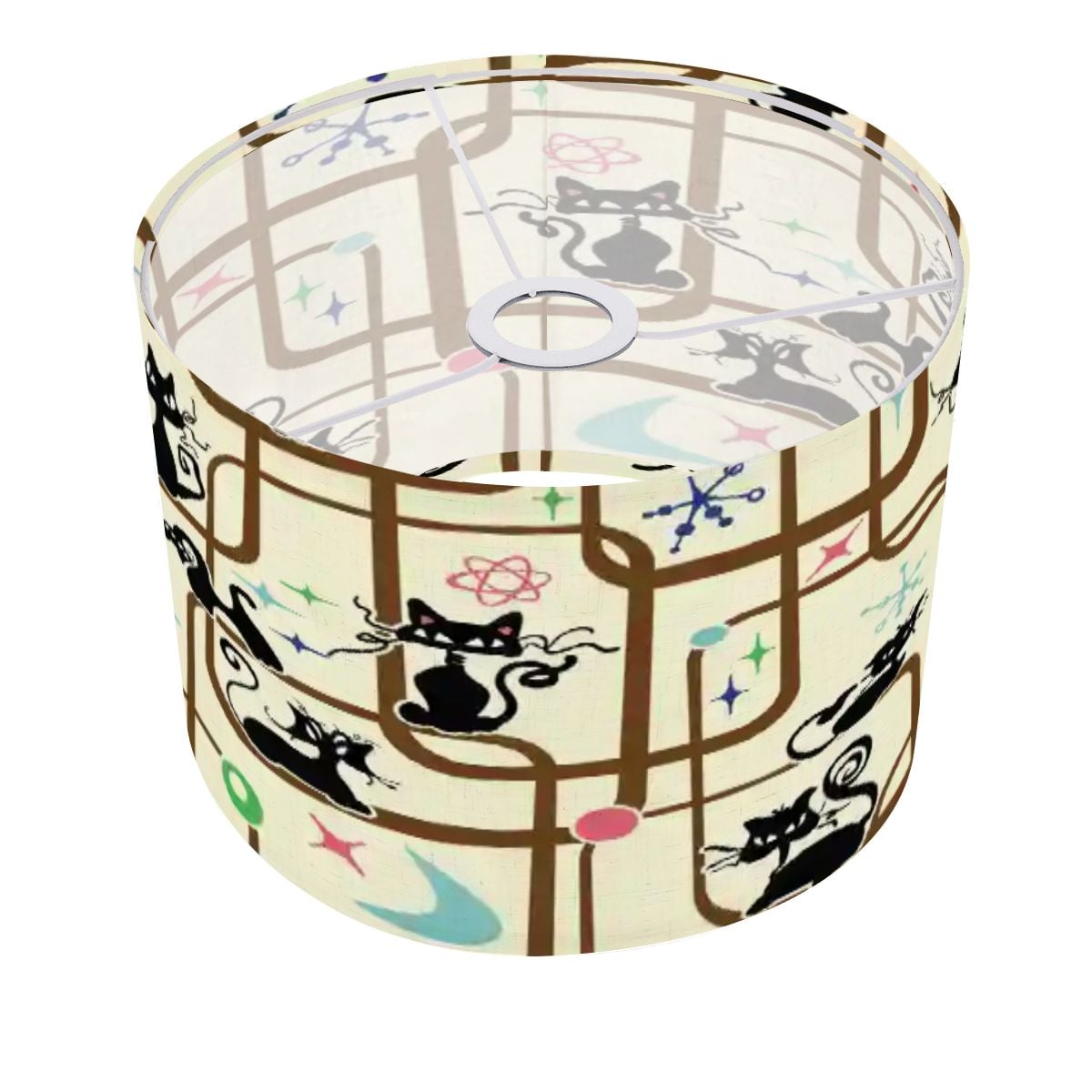 Atomic Cat Mid Century Modern 1950s Kitsch Retro Drum Lamp Shade