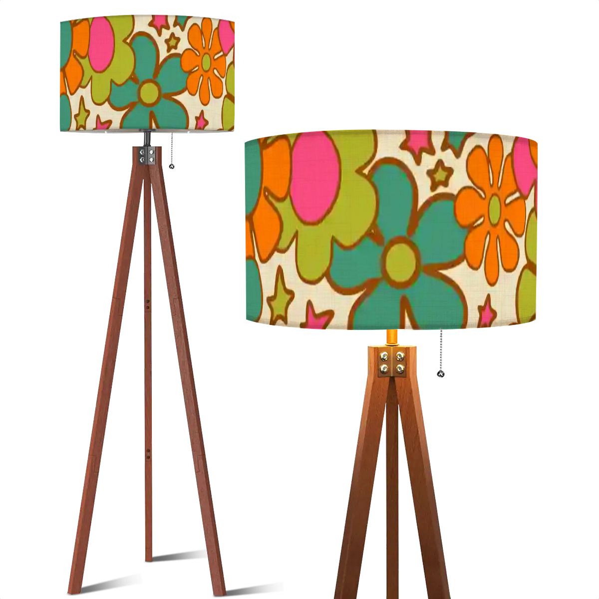 Groovy 70s Flower Power Mid Century Modern Tripod Floor Lamp