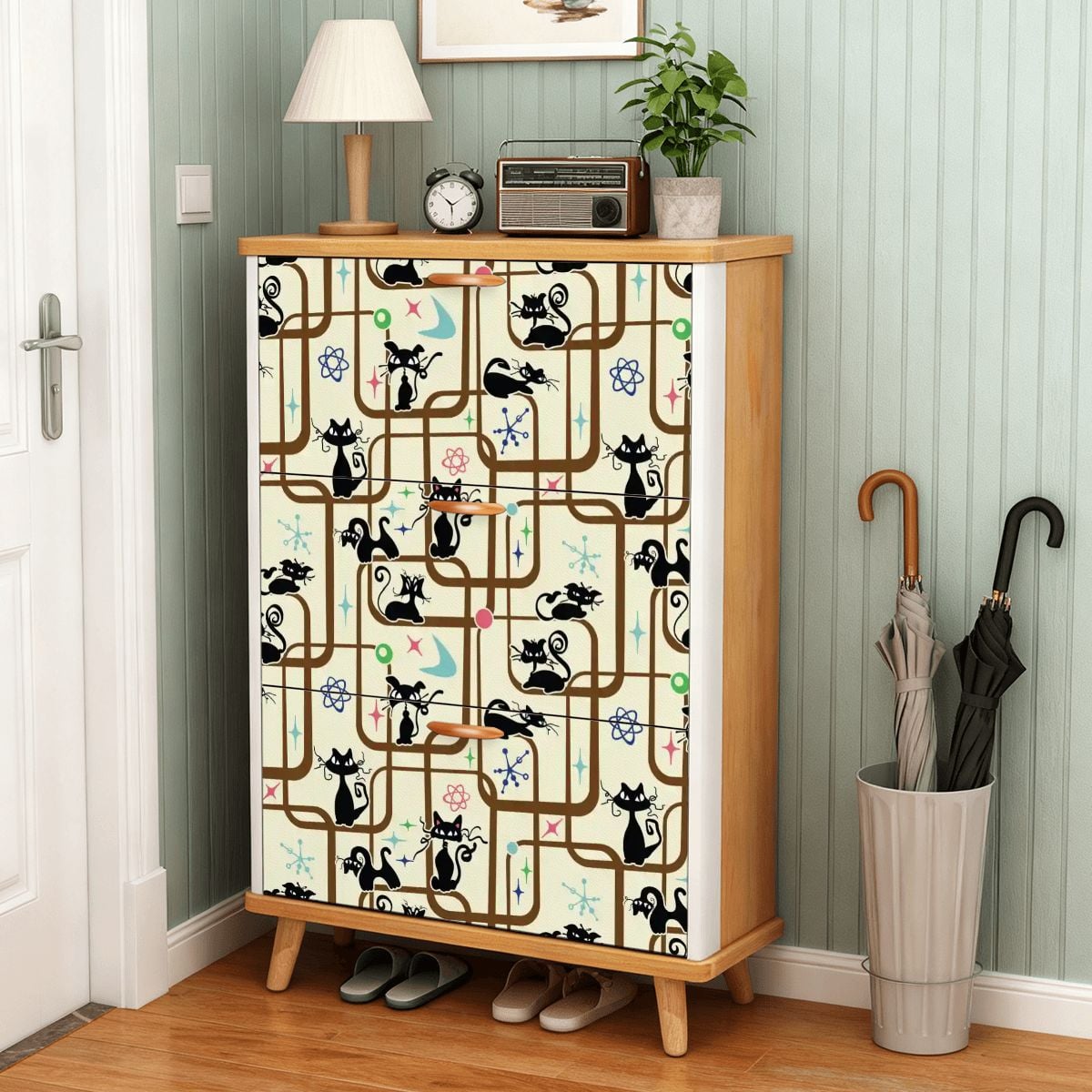 Atomic Cat Starburst Geometric 1950s Space Age Retro Shoe Cabinet