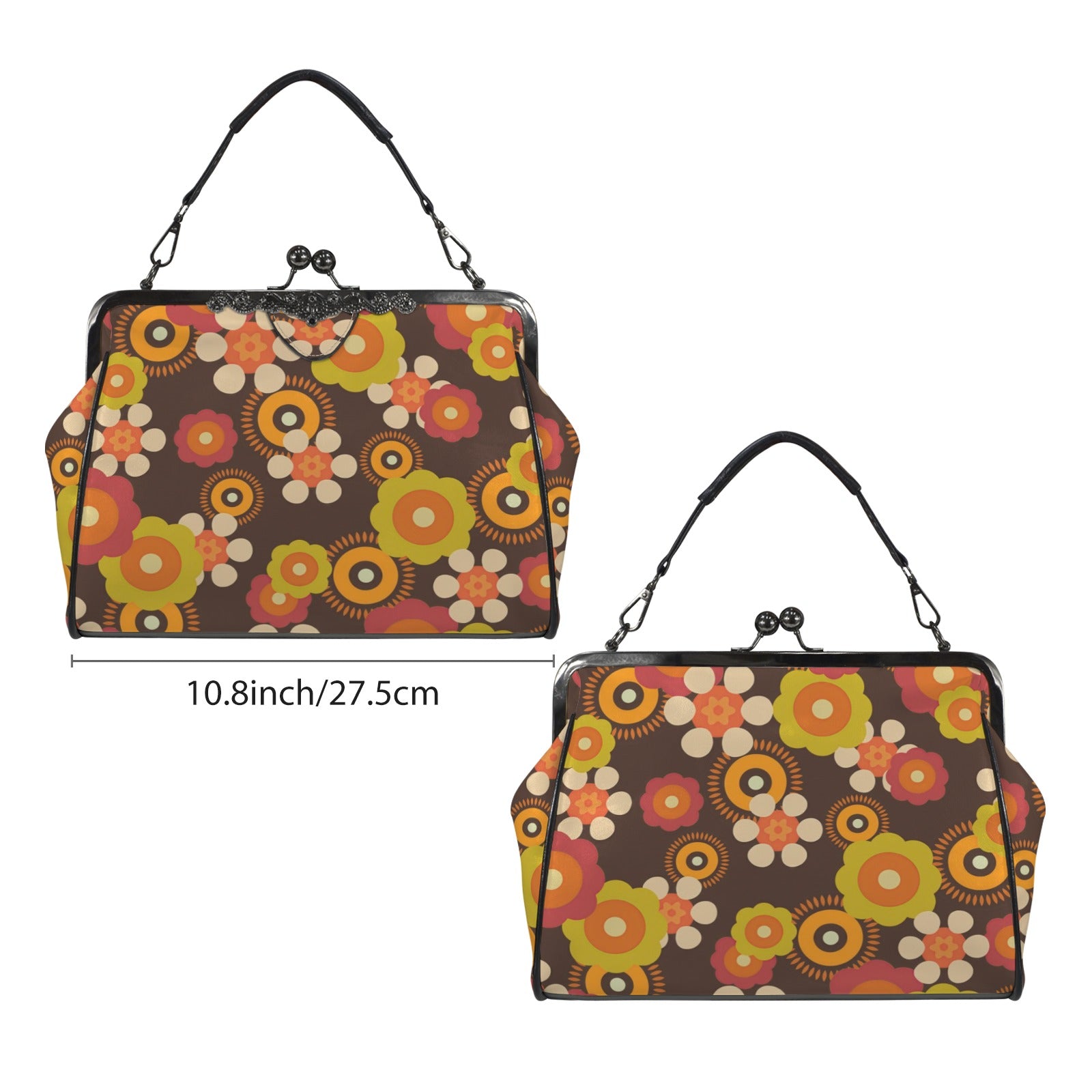 70s Flower Power Kiss Lock Purse, Retro Mod Floral Handbag