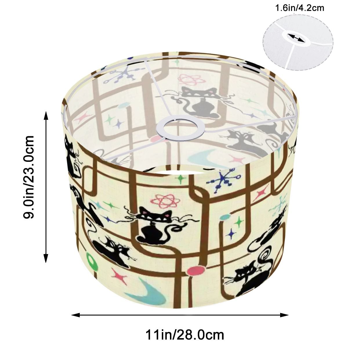 Atomic Cat Mid Century Modern 1950s Kitsch Retro Drum Lamp Shade