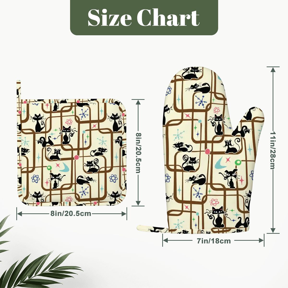 Atomic Cat Mid Century Modern Retro Oven Mitt Pot Holder Set (Left)