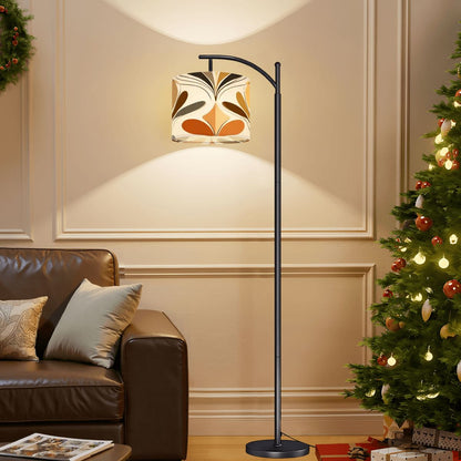 Retro 70s Danish Floral Mid Century Modern Arc Floor Lamp