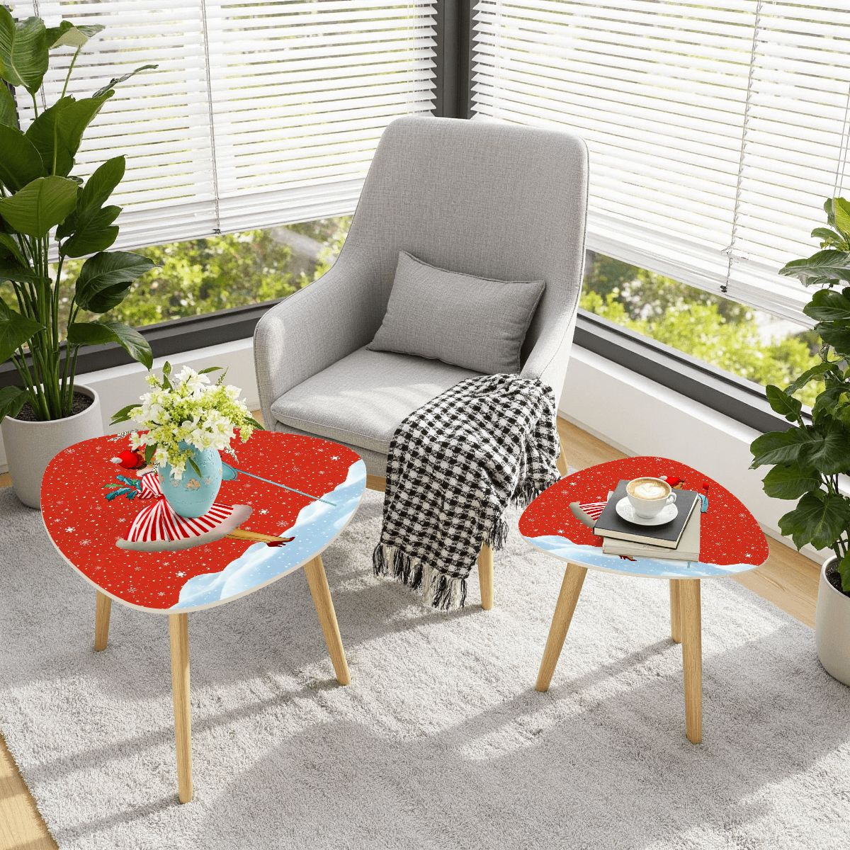 Retro 1950s Christmas Card Art Mid Century Modern Nesting Tables