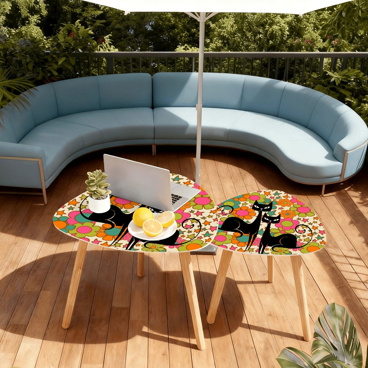 Kitschy Groovy Atomic Cat Mid Century Modern Nesting Tables