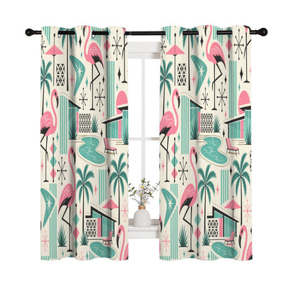 Palm Springs Flamingo Mid Century Modern Grommet Curtain Panels