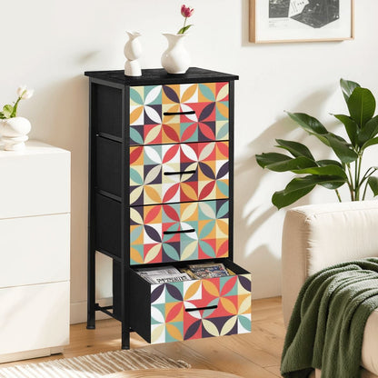 Mid Century Modern Retro Kaleidoscope Pinwheel 4 Drawer Dresser