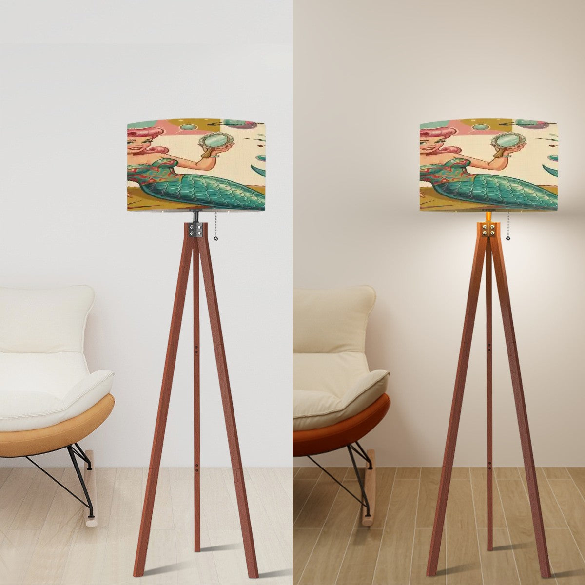 Kitschy 1950s Retro Mermaid Mid Century Modern Lamp Shade