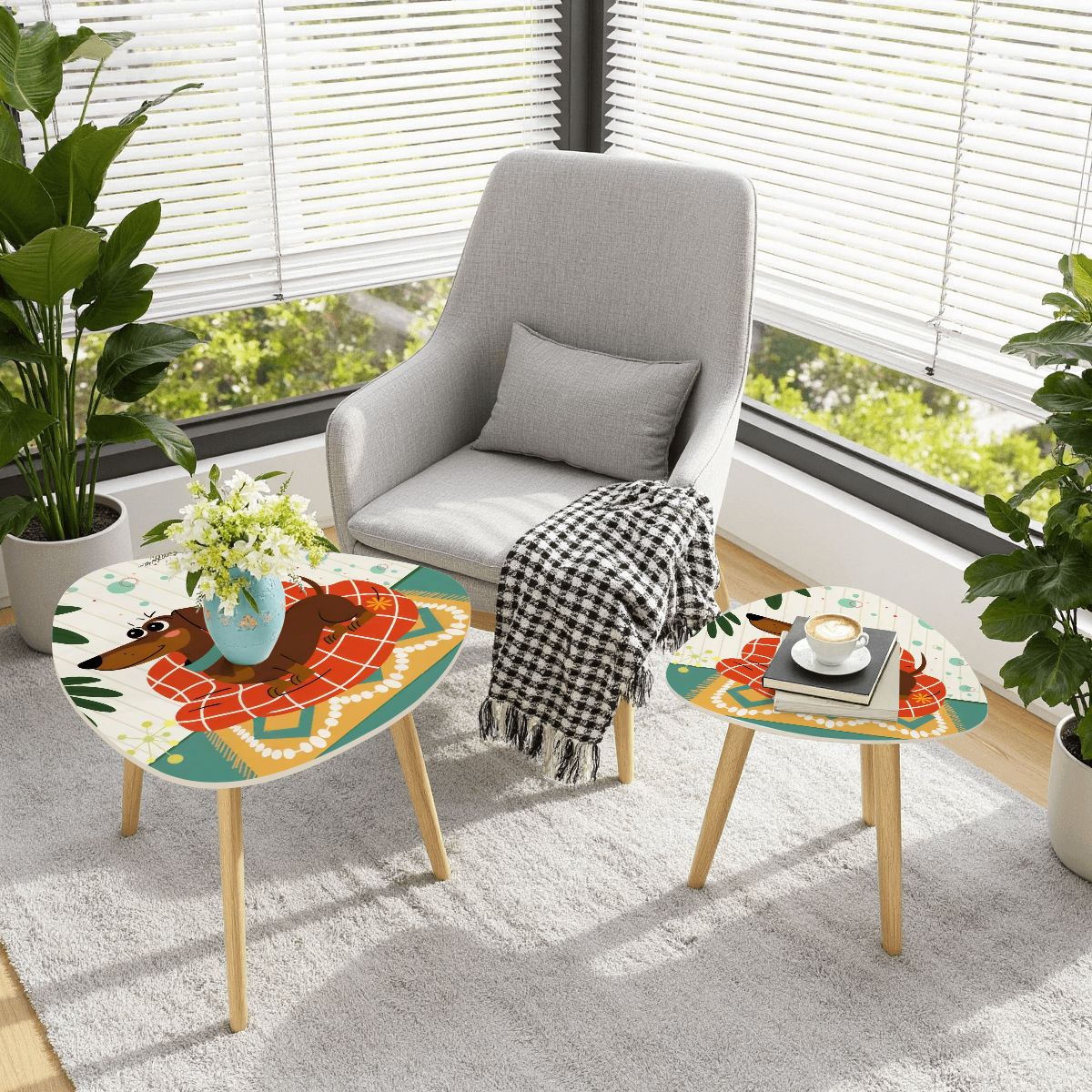 Atomic Doxie Dachshund Mid Century Modern Retro Nesting Tables