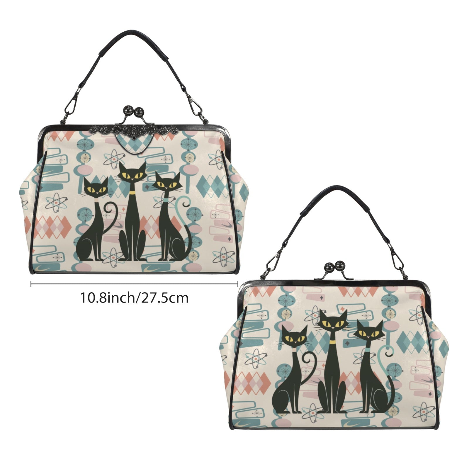 Atomic Cat Retro Mid Century Modern Starburst 50s Kiss Lock Bag