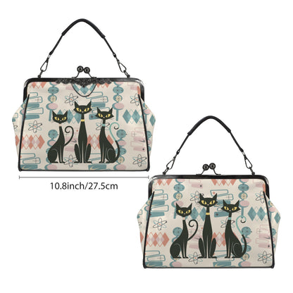 Atomic Cat Retro Mid Century Modern Starburst 50s Kiss Lock Bag