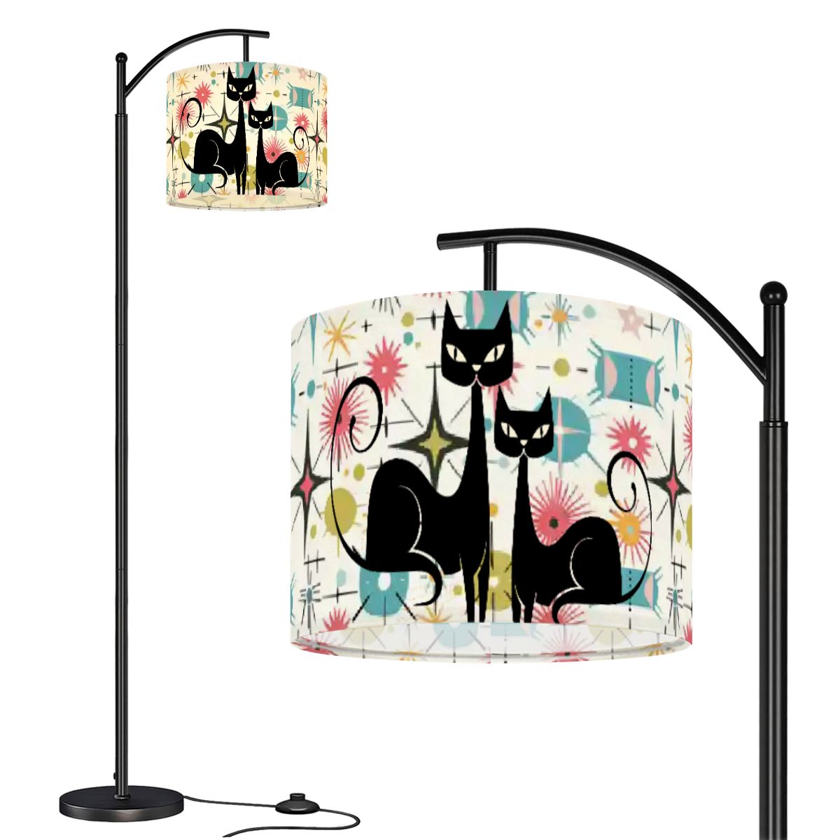 Kitschy Atomic Cat Starburst Mid Century Modern Arc Floor Lamp